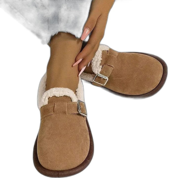 Comfortable Suede Mules for Women with Closed Toe Fur Lined Buckle Casual Style