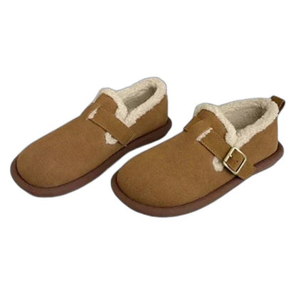 Comfortable Suede Mules for Women with Closed Toe Fur Lined Buckle Casual Style
