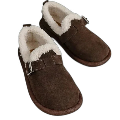 Comfortable Suede Mules for Women with Closed Toe Fur Lined Buckle Casual Style