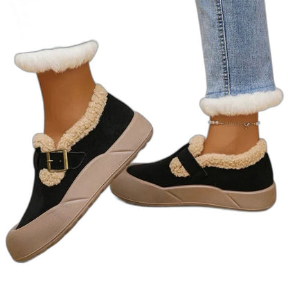 Comfortable Suede Mules for Women with Closed Toe Fur Lined Buckle Casual Style