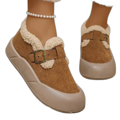 Comfortable Suede Mules for Women with Closed Toe Fur Lined Buckle Casual Style