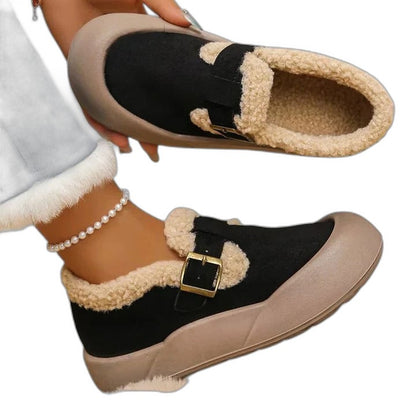 Comfortable Suede Mules for Women with Closed Toe Fur Lined Buckle Casual Style