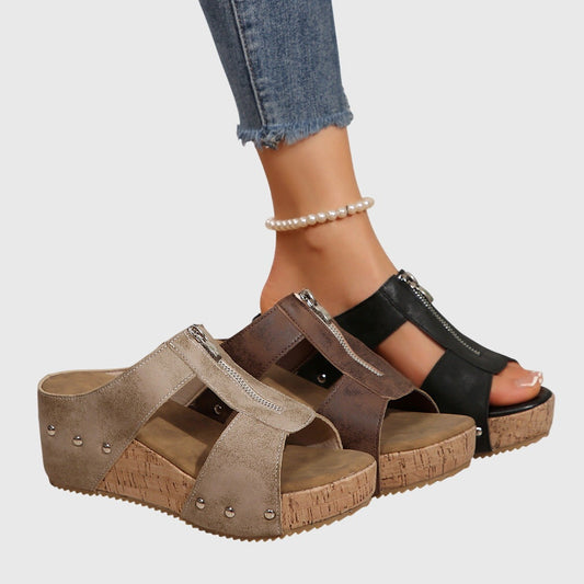 Comfortable Suede Mules for Women with Platform Open Toe Studded Casual Style
