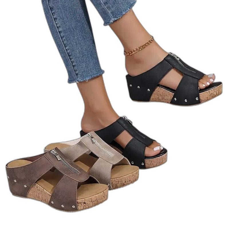 Comfortable Suede Mules for Women with Platform Open Toe Studded Casual Style