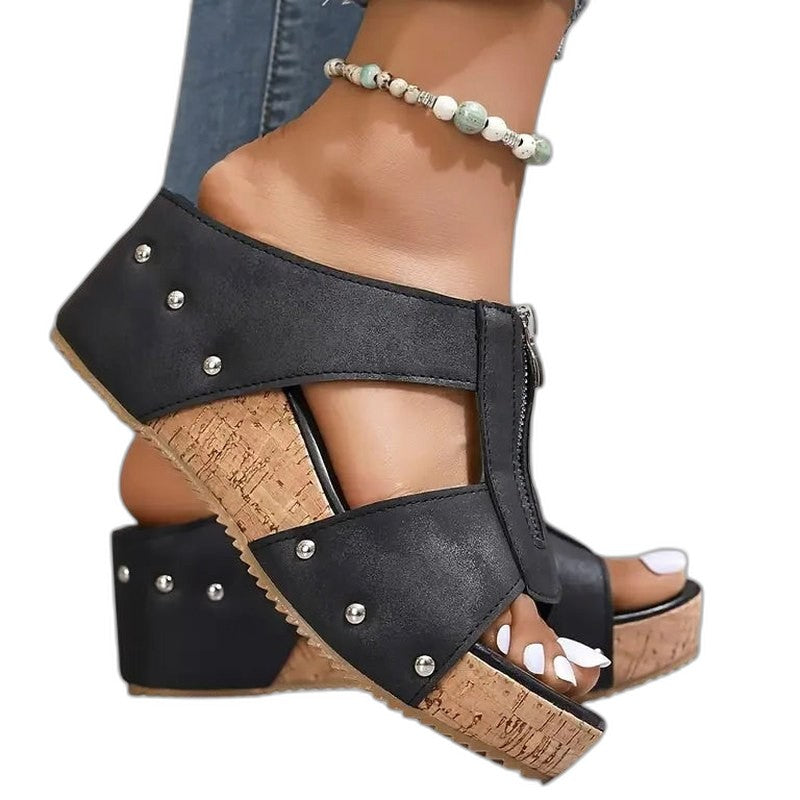 Comfortable Suede Mules for Women with Platform Open Toe Studded Casual Style