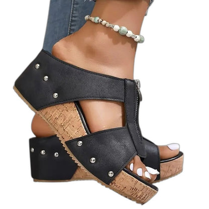 Comfortable Suede Mules for Women with Platform Open Toe Studded Casual Style