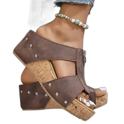 Comfortable Suede Mules for Women with Platform Open Toe Studded Casual Style