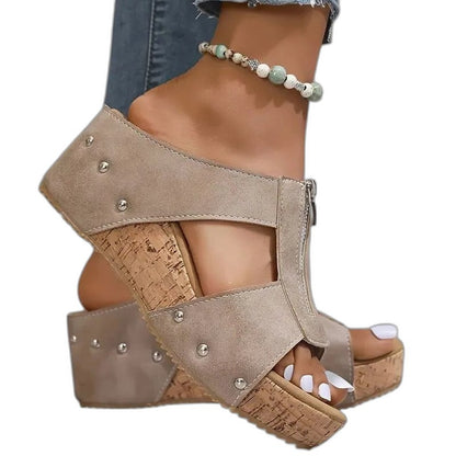 Comfortable Suede Mules for Women with Platform Open Toe Studded Casual Style