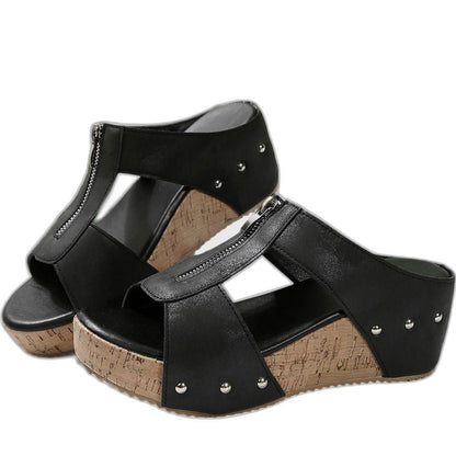 Comfortable Suede Mules for Women with Platform Open Toe Studded Casual Style