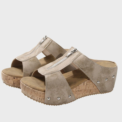 Comfortable Suede Mules for Women with Platform Open Toe Studded Casual Style