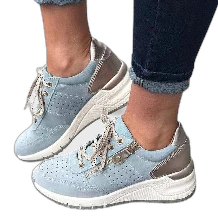 Comfortable Suede Sneakers for Women with Closed Toe Lace Up Casual Style
