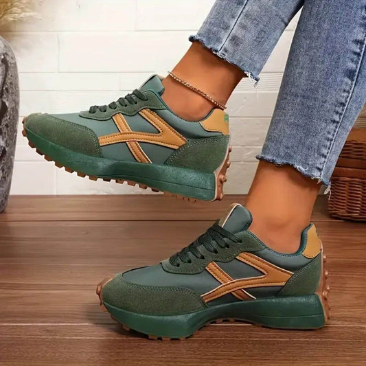 Comfortable Suede Sneakers for Women with Platform Closed Toe Lace Up Casual Style