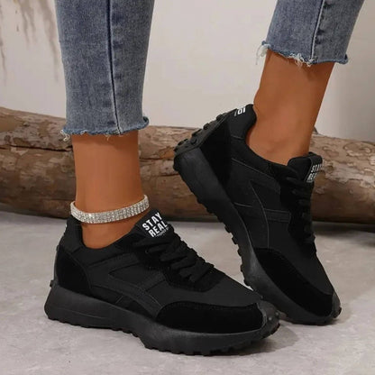 Comfortable Suede Sneakers for Women with Platform Closed Toe Lace Up Casual Style
