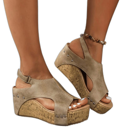 Comfortable Suede Wedge Sandals for Women with Platform Ankle Strap Open Toe Casual Style