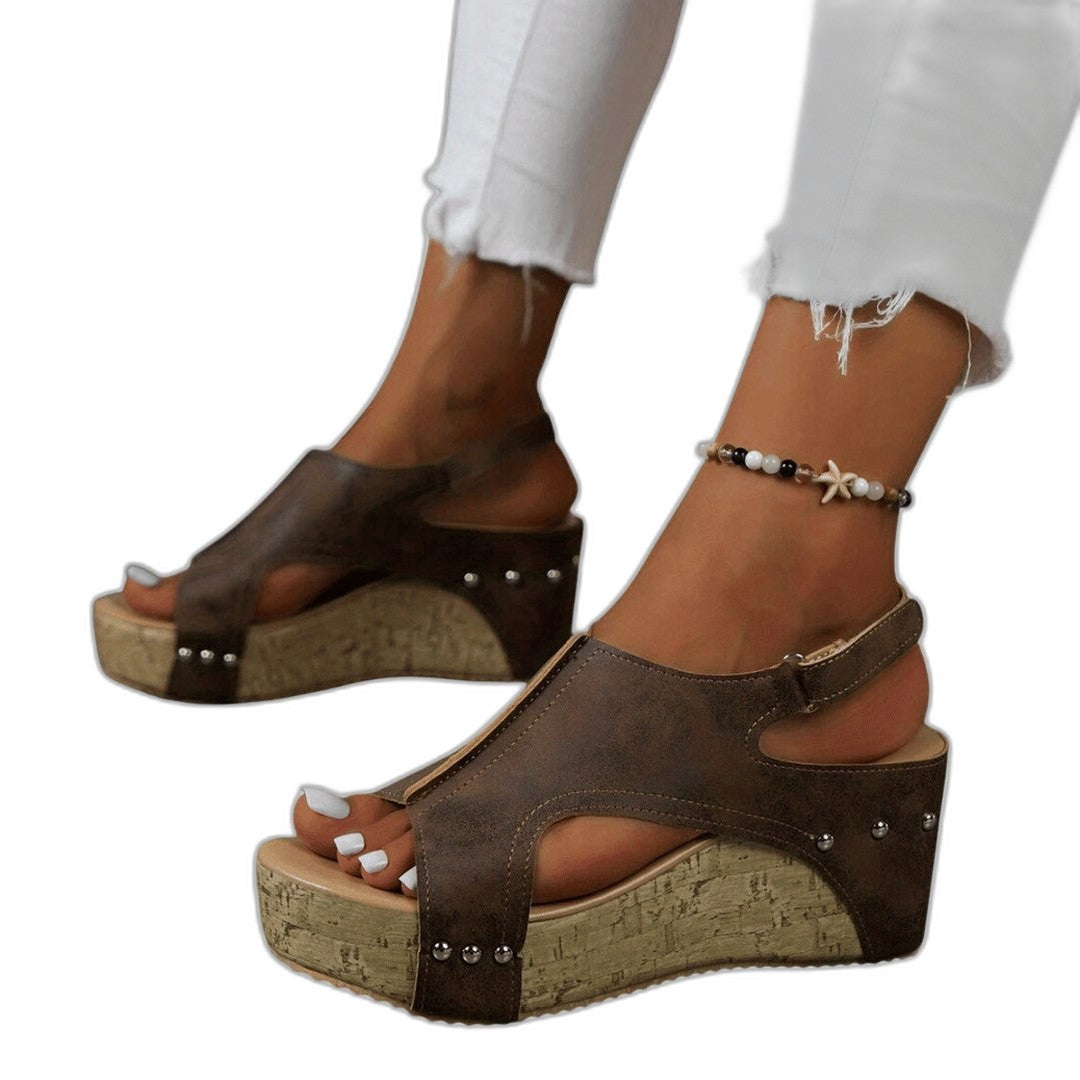 Comfortable Suede Wedge Sandals for Women with Platform Ankle Strap Open Toe Casual Style