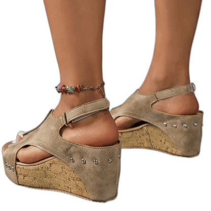 Comfortable Suede Wedge Sandals for Women with Platform Ankle Strap Open Toe Casual Style