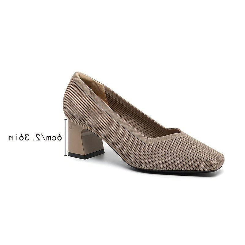 Comfortable Tan Heels for Women with Block Heel Pointed Toe Office Style