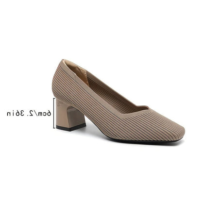 Comfortable Tan Heels for Women with Block Heel Pointed Toe Office Style