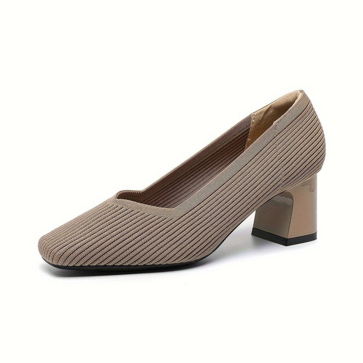 Comfortable Tan Heels for Women with Block Heel Pointed Toe Office Style