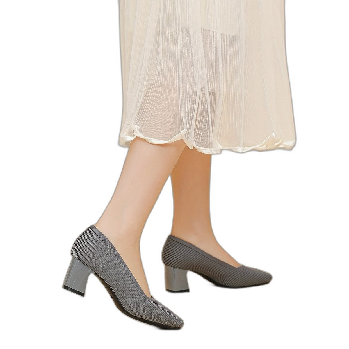 Comfortable Tan Heels for Women with Block Heel Pointed Toe Office Style