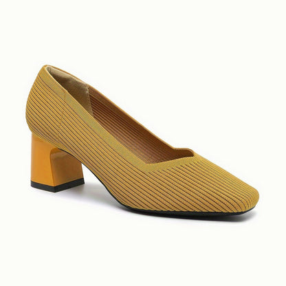 Comfortable Tan Heels for Women with Block Heel Pointed Toe Office Style