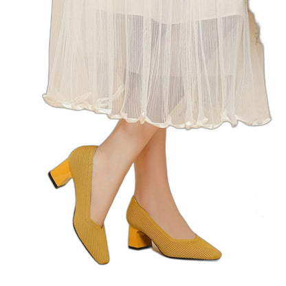 Comfortable Tan Heels for Women with Block Heel Pointed Toe Office Style