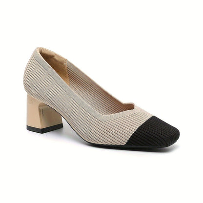 Comfortable Tan Heels for Women with Block Heel Pointed Toe Office Style