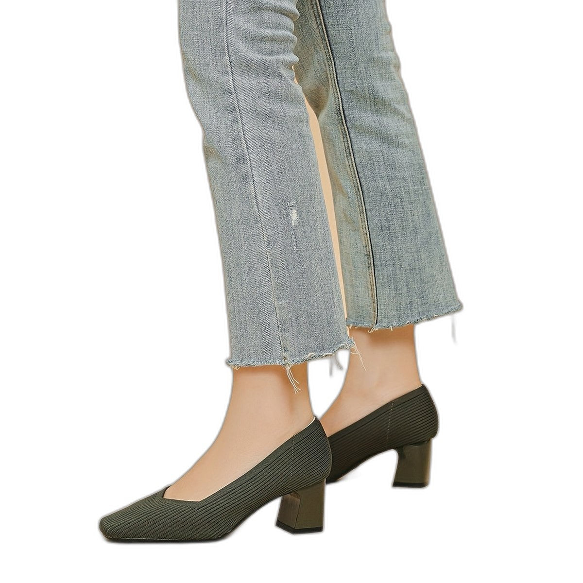 Comfortable Tan Heels for Women with Block Heel Pointed Toe Office Style