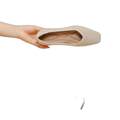 Comfortable Tan Knit Heels for Women with Block Heel Pointed Toe Office Style