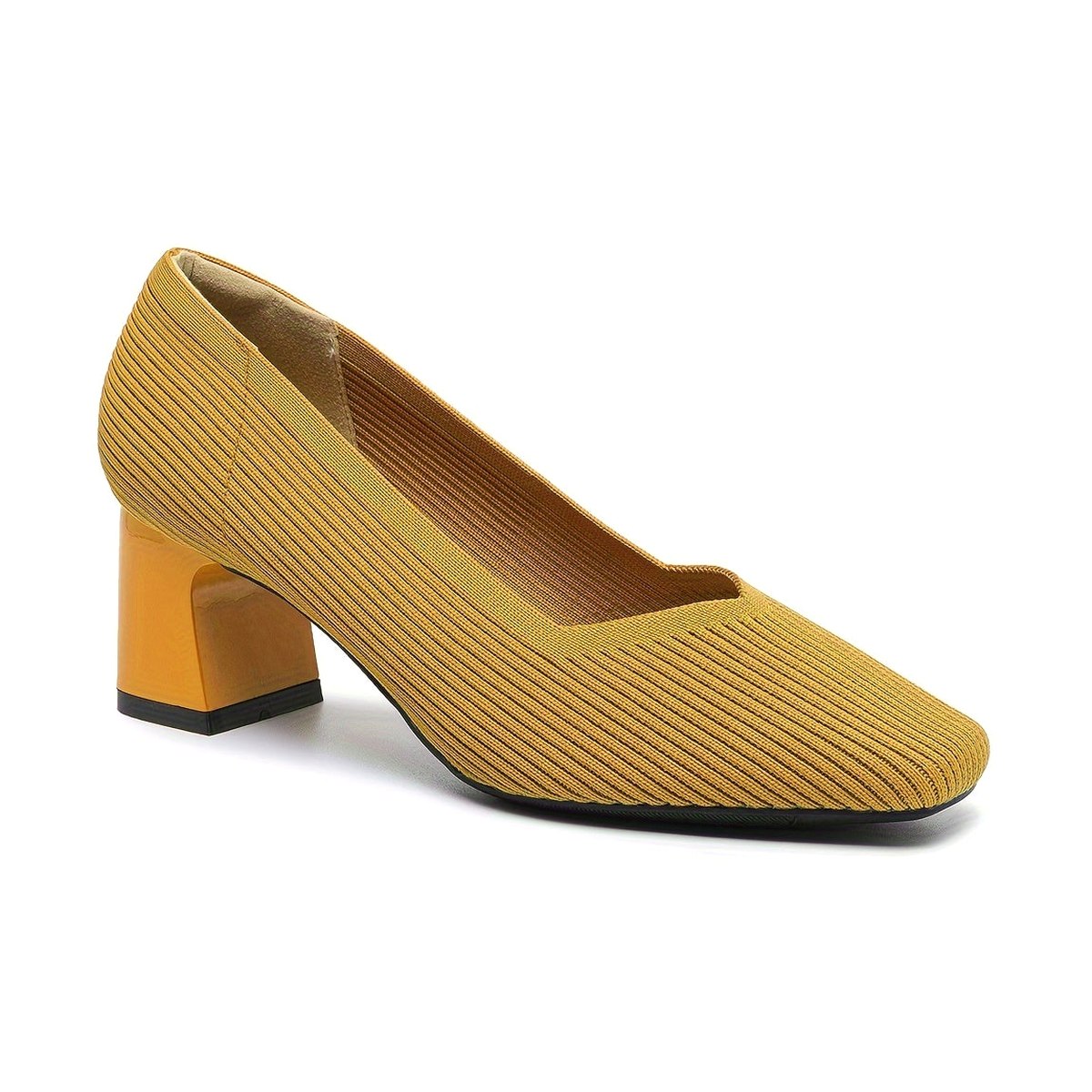 Comfortable Tan Knit Heels for Women with Block Heel Pointed Toe Office Style
