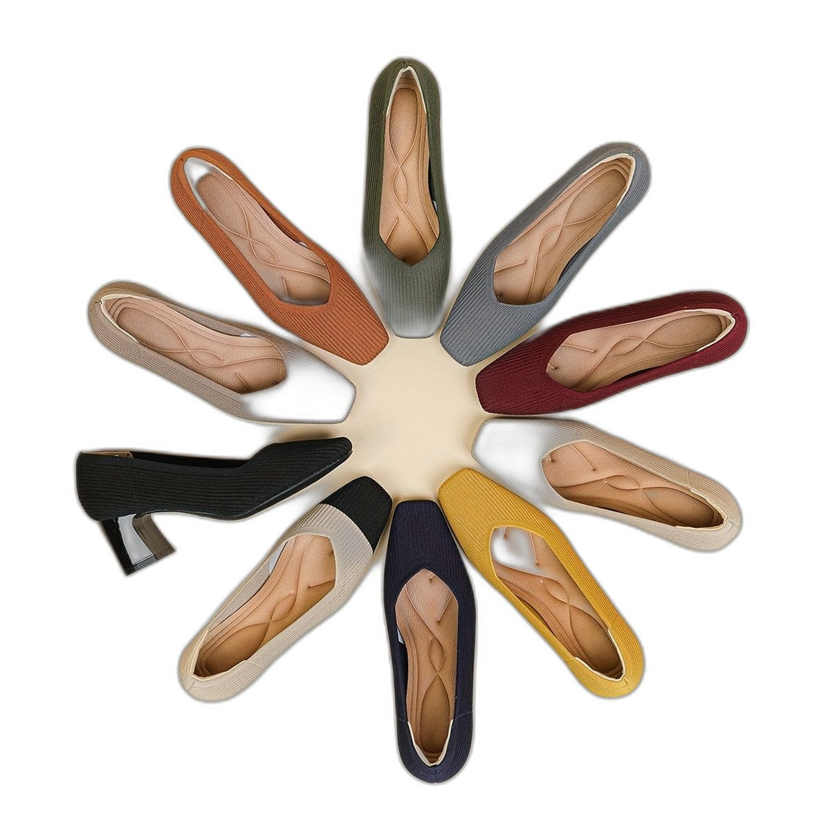 Comfortable Tan Knit Heels for Women with Block Heel Pointed Toe Office Style