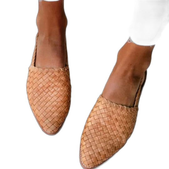 Comfortable Tan Leather Flats for Women with Pointed Toe Casual Style