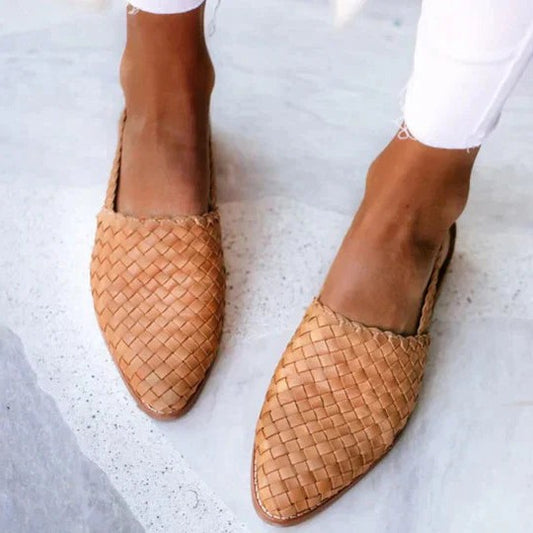 Comfortable Tan Leather Flats for Women with Pointed Toe Casual Style