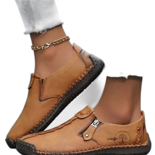Comfortable Tan Leather Loafers for Women with Closed Toe Casual Style