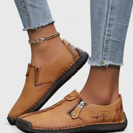 Comfortable Tan Leather Loafers for Women with Closed Toe Casual Style