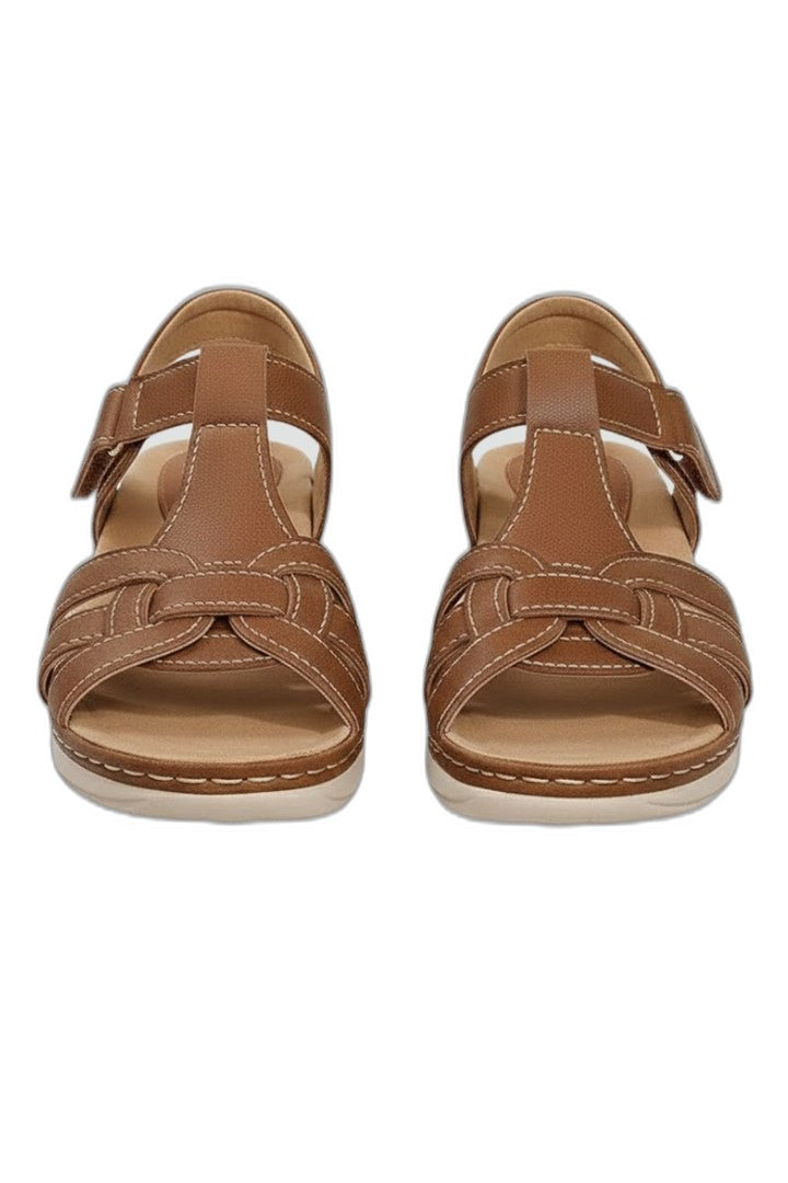 Comfortable Tan Leather Sandals for Women with Open Toe Casual Style