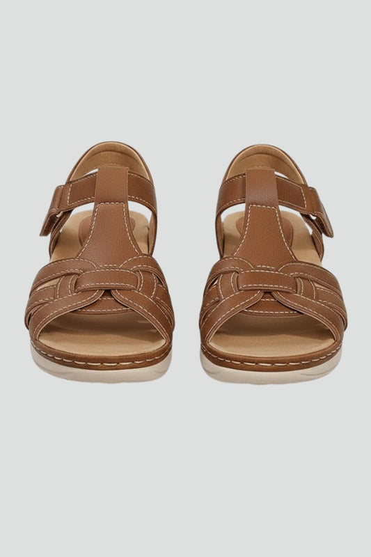 Comfortable Tan Leather Sandals for Women with Open Toe Casual Style