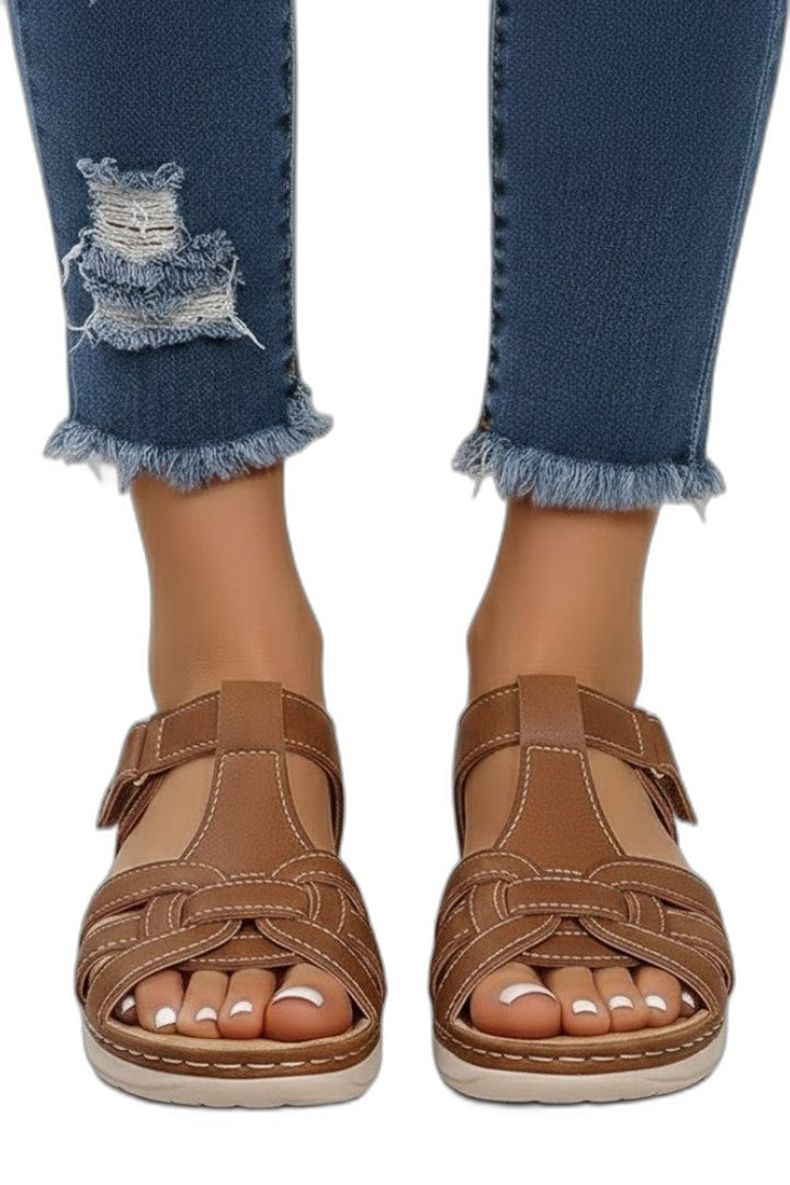 Comfortable Tan Leather Sandals for Women with Open Toe Casual Style