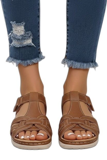 Comfortable Tan Leather Sandals for Women with Open Toe Casual Style