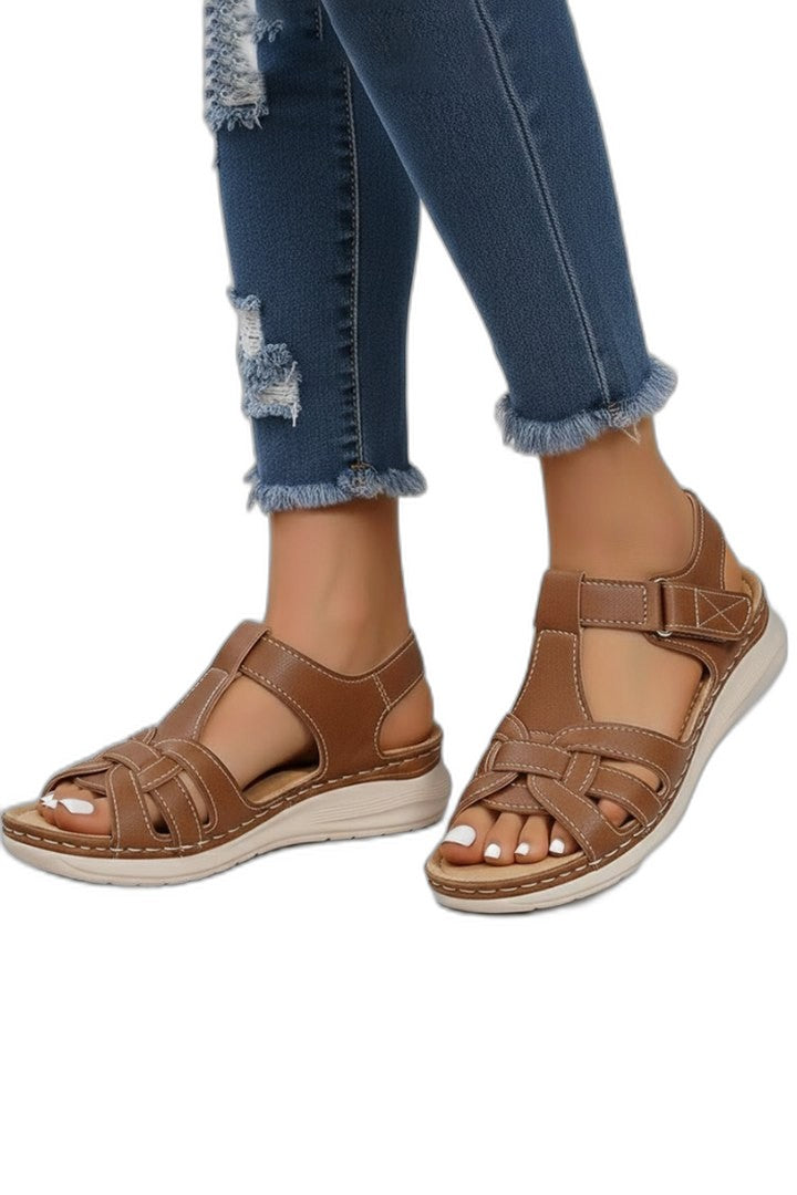 Comfortable Tan Leather Sandals for Women with Open Toe Casual Style