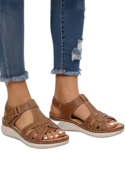 Comfortable Tan Leather Sandals for Women with Open Toe Casual Style