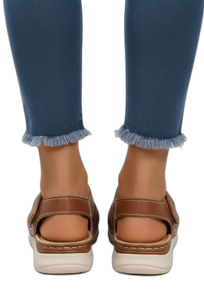 Comfortable Tan Leather Sandals for Women with Open Toe Casual Style