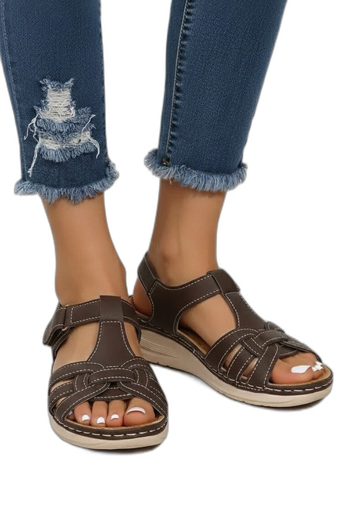 Comfortable Tan Leather Sandals for Women with Open Toe Casual Style
