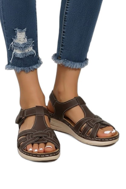 Comfortable Tan Leather Sandals for Women with Open Toe Casual Style