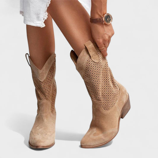 Comfortable Tan Suede Ankle Boots for Women with Block Heel Pointed Toe Casual Style