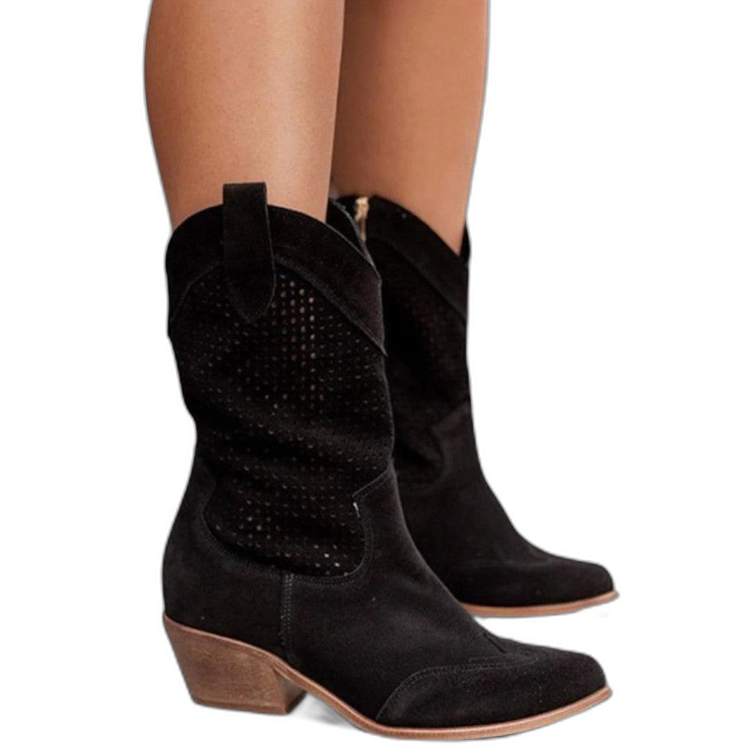 Comfortable Tan Suede Ankle Boots for Women with Block Heel Pointed Toe Casual Style