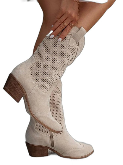 Comfortable Tan Suede Ankle Boots for Women with Closed Toe Block Heel Pointed Casual Style
