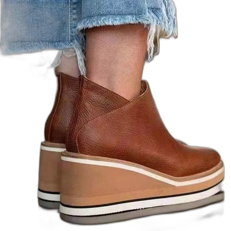 Comfortable Tan Suede Ankle Boots for Women with Platform Closed Toe Waterproof Casual Style