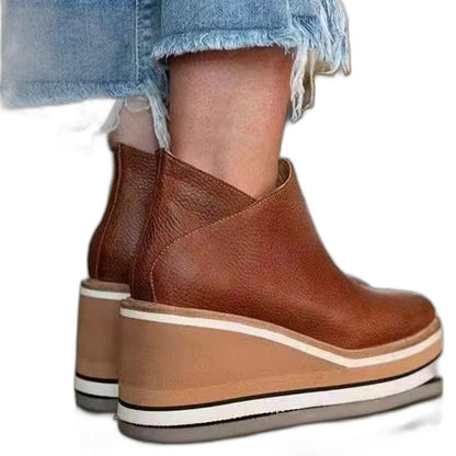 Comfortable Tan Suede Ankle Boots for Women with Platform Closed Toe Waterproof Casual Style