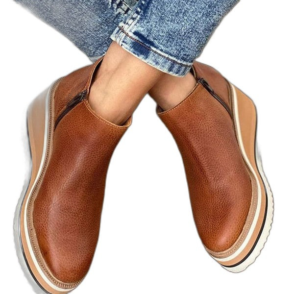 Comfortable Tan Suede Ankle Boots for Women with Platform Closed Toe Waterproof Casual Style